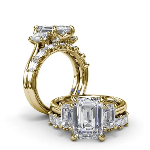 Three Stone Emerald Cut Diamond Engagement Ring - Main Image