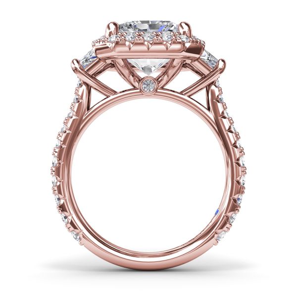 Three Stone Halo Diamond Engagement Ring Image 2 Steve Lennon & Co Jewelers  New Hartford, NY