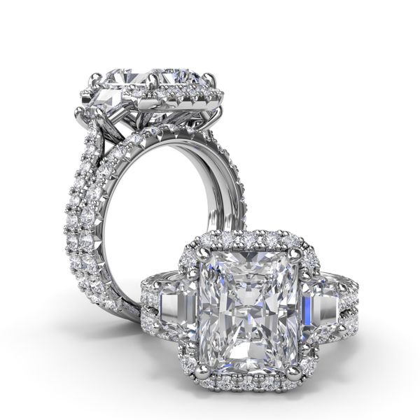 Three Stone Halo Diamond Engagement Ring Image 4 J. Thomas Jewelers Rochester Hills, MI