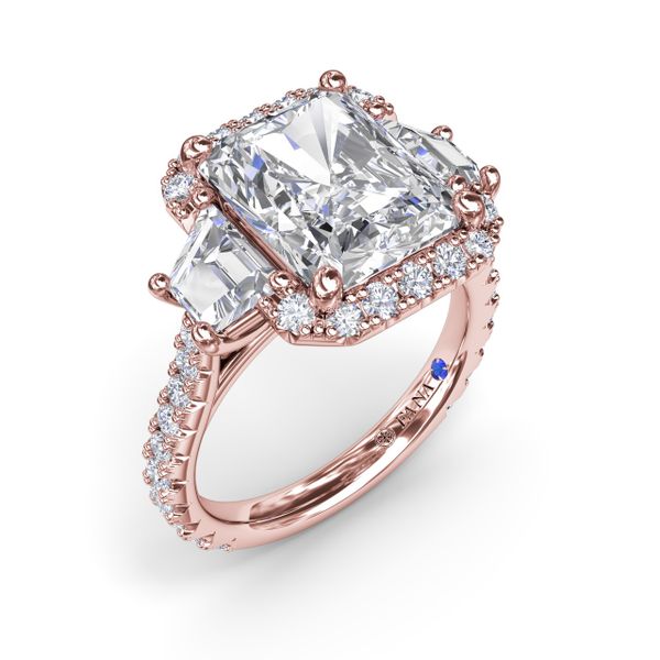 Three Stone Halo Diamond Engagement Ring Parris Jewelers Hattiesburg, MS