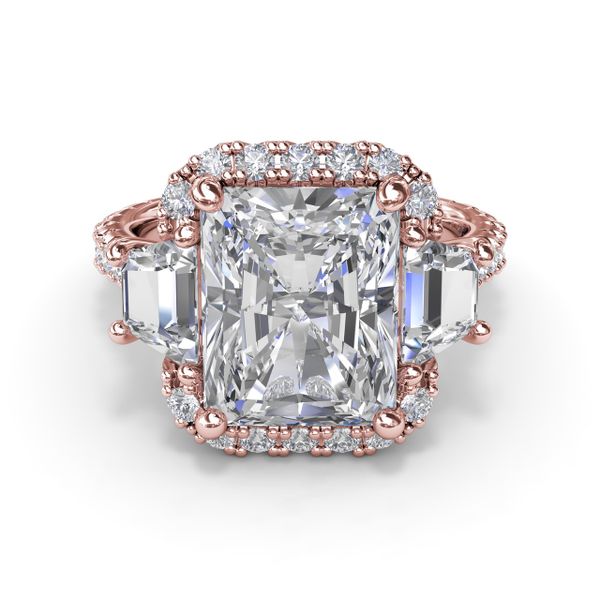 Three Stone Halo Diamond Engagement Ring Image 3 P.J. Rossi Jewelers Lauderdale-By-The-Sea, FL