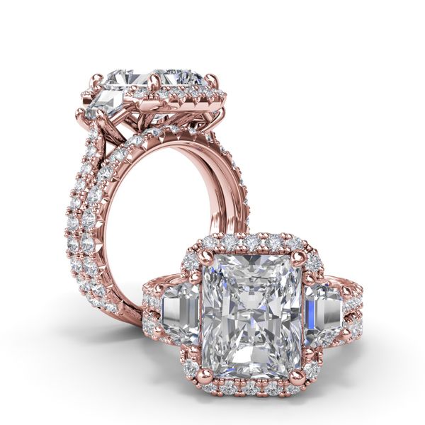 Three Stone Halo Diamond Engagement Ring Image 4 Parris Jewelers Hattiesburg, MS