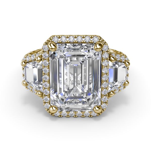 Three Stone Halo Trapezoid Engagement Ring Image 3 P.J. Rossi Jewelers Lauderdale-By-The-Sea, FL