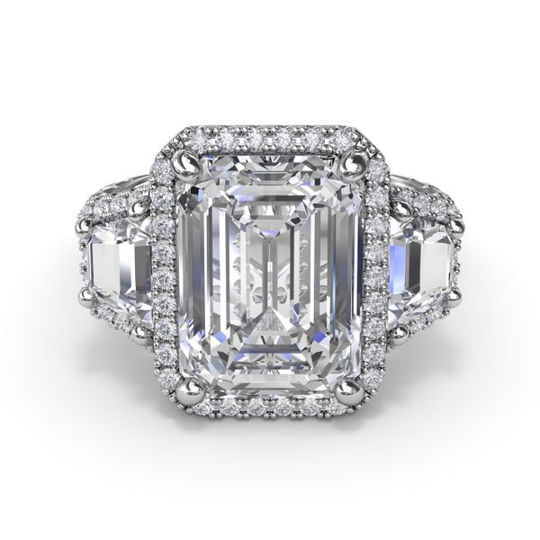 Three Stone Halo Trapezoid Engagement Ring Image 3 J. Thomas Jewelers Rochester Hills, MI