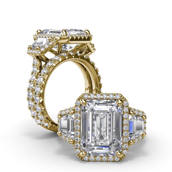 Three Stone Halo Trapezoid Engagement Ring Image 4 J. Thomas Jewelers Rochester Hills, MI