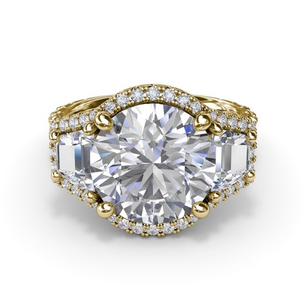 Complete Halo Three Stone Engagement Ring Image 3 P.J. Rossi Jewelers Lauderdale-By-The-Sea, FL
