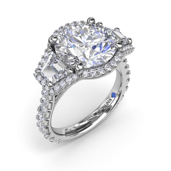 Complete Halo Three Stone Engagement Ring Steve Lennon & Co Jewelers  New Hartford, NY