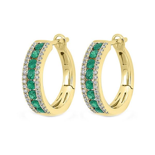 14Kt Yellow Gold Diamond 1/5Ctw & Emerald 5/8Ctw Earring Bell Jewelers Murfreesboro, TN