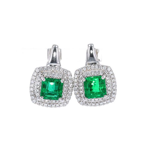 14Kt White Gold Diamond 1 1/8Ctw & Emerald 6 1/3Ctw Earring Layne's Jewelry Gonzales, LA