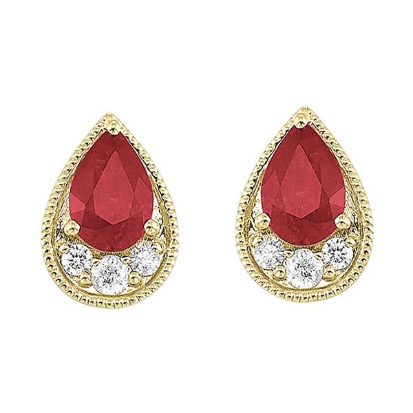 14Kt Yellow Gold Diamond 1/10Ctw & Ruby 1Ctw Earring K. Martin Jeweler Dodge City, KS