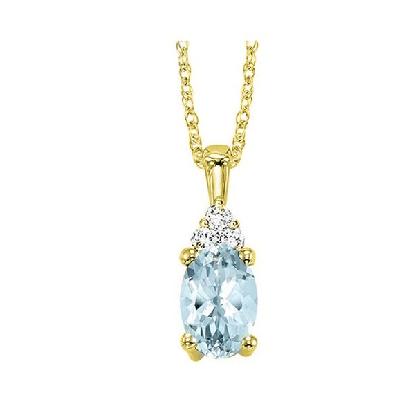 10Kt Yellow Gold Diamond 1/50Ctw & Aquamarine 3/8Ctw Pendant Cone Jewelers Carlsbad, NM