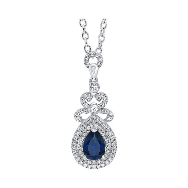 Silver Cubic Zirconia & Created Sapphire (1 Ctw) Pendant JMR Jewelers Cooper City, FL