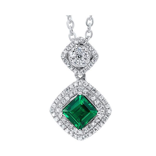 Silver Cubic Zirconia & Created-Emerald (1 Ctw) Pendant Patterson's Diamond Center Mankato, MN
