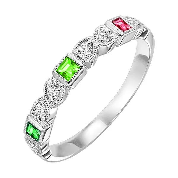 14Kt White Gold Diamond 1/12Ctw & Emerald 1/7Ctw Ring