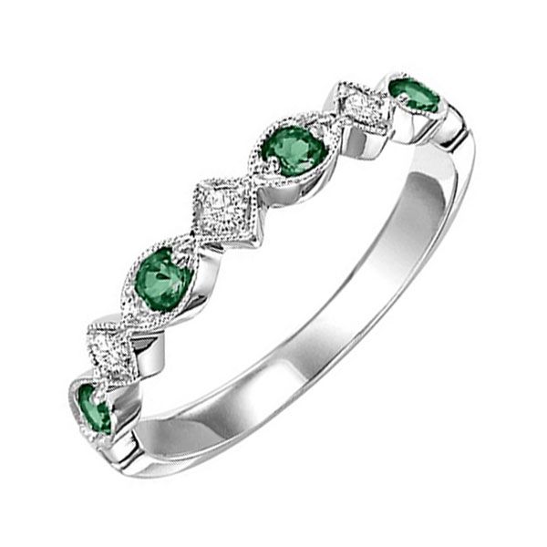 14Kt White Gold Diamond 1/20Ctw & Emerald-Sapphire 1/8Ctw Ring Castle Couture Fine Jewelry Manalapan, NJ