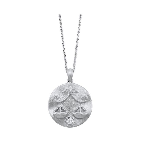 Silver (SLV 995) White Silver & Diamonds Libra Sign Zodiac Pendant  - 1/10 cts Don's Jewelry & Design Washington, IA
