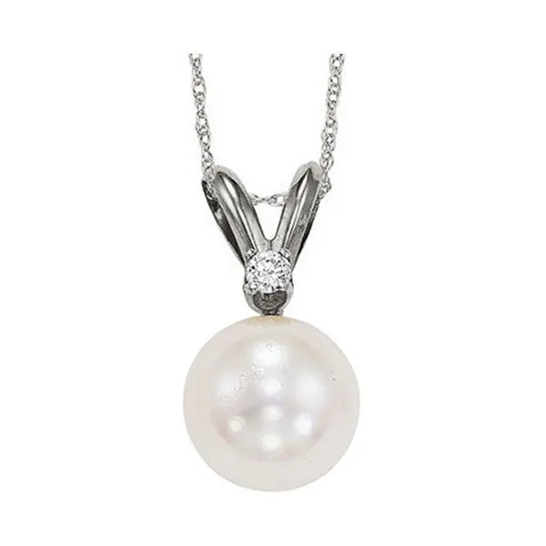 14Kt White Gold Diamond 1/50Ctw Pearl Pendant