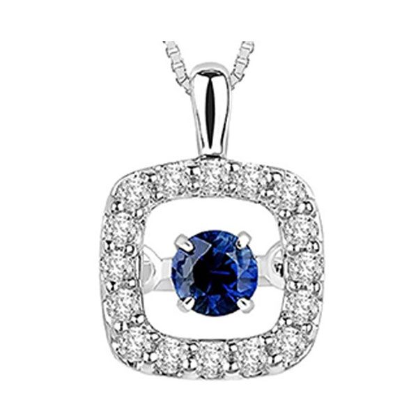 14Kt White Gold Diamond (1/8Ctw) & Sapphire (1/8 Ctw) Pendant Windham Jewelers Windham, ME