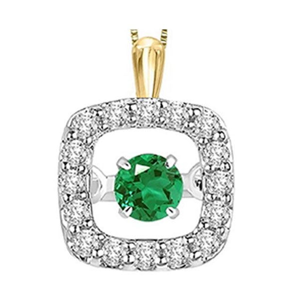 14Kt Yellow Gold Diamond (1/8Ctw) & Emerald (1/8 Ctw) Pendant Windham Jewelers Windham, ME