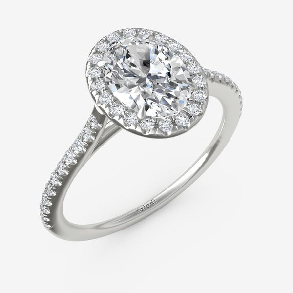 18KT WHITE GOLD MICRO PAVE SINGLE ROW ROUND HALO DIAMOND ENGAGEMENT RING  (No center stone included)
