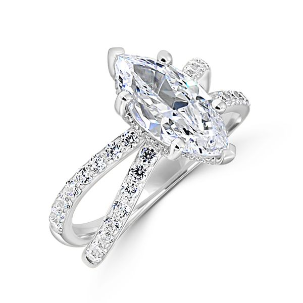 Platinum 3-Stone Criss-Cross Ring Mountings-Round 6.5mm Center Stone with  Two- 5mm Round Sides
