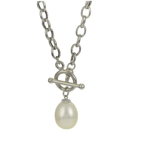 Freshwater pearl toggle necklace in sterling silver.