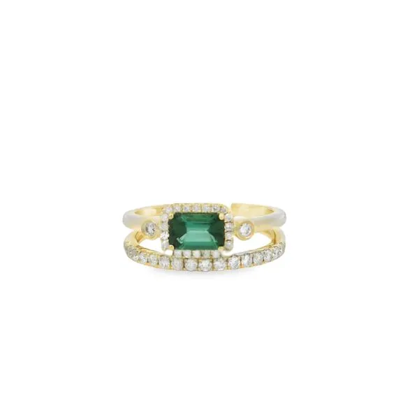 Green Tourmaline and Diamond Double Band Ring