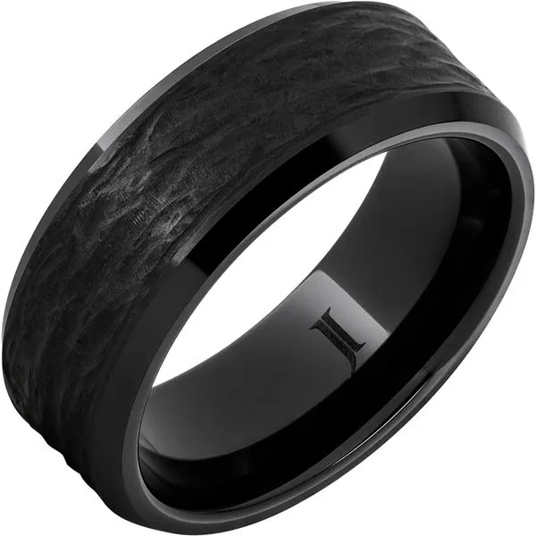 Black Diamond Ceramic™ Ring with Hand Carved Bark Engra | John E