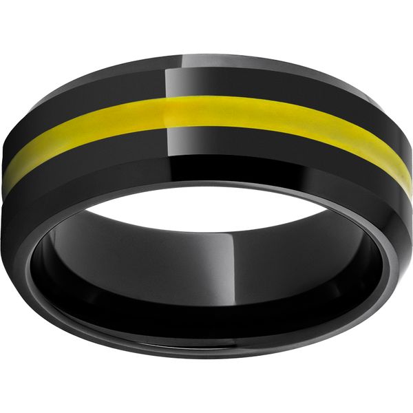 Black Diamond Ceramic™ Beveled Edge Band with a 2mm Yellow Enamel Inlay Michele & Company Fine Jewelers Lapeer, MI