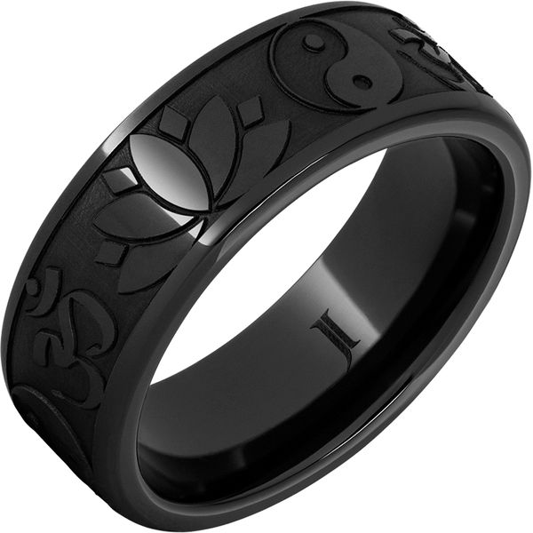 Black Diamond Ceramic™ Pipe Cut Band with Buddhism Laser Engraving Lennon's W.B. Wilcox Jewelers New Hartford, NY