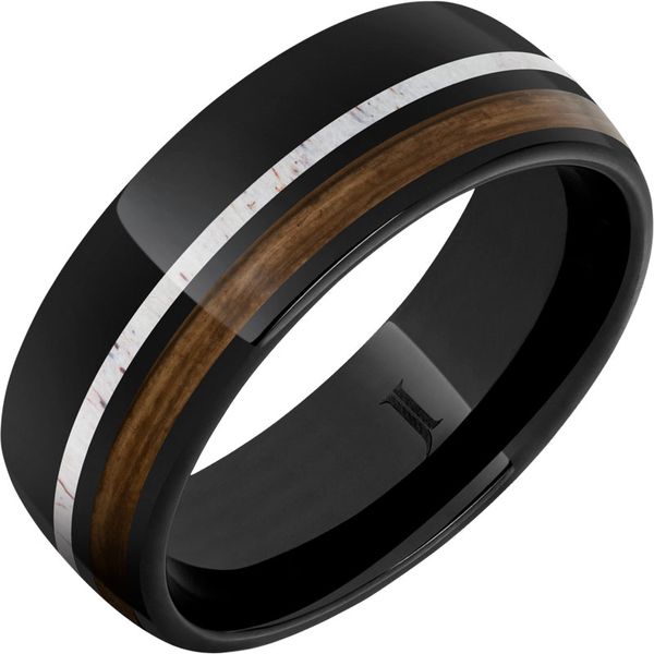 Barrel Aged™ Black Diamond Ceramic™ Ring with Bourbon Wood and Deer Antler Inlays Adler's Diamonds Saint Louis, MO