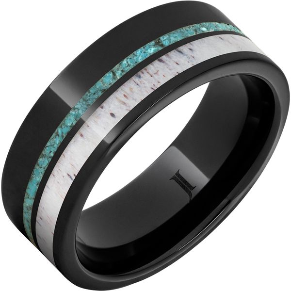 Black Diamond Ceramic™ Ring with Turquoise and Antler Inlays Oak Valley Jewelers Oakdale, CA