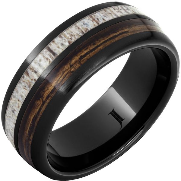 Barrel Aged™ Black Diamond Ceramic™ Ring with Bourbon Barrel Wood and Antler Inlays Satin Whalen Jewelers Inverness, FL