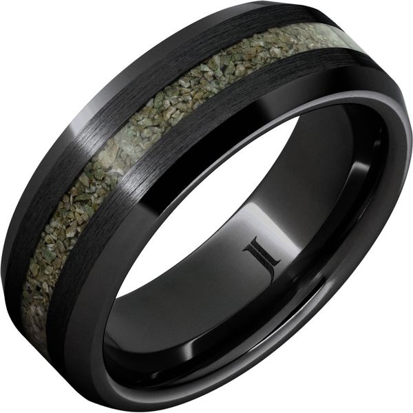 Black Diamond Ceramic™ Ring with Rare Green Fossil Dinosaur Bone Inlay Priddy Jewelers Elizabethtown, KY