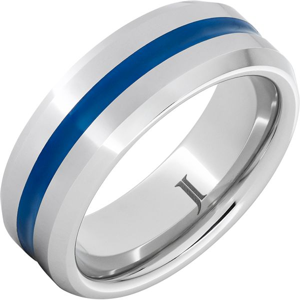 Gorgeous Black Tungsten Ring with Ion Plated Cobalt Blue Stripe and Beveled  Edges. Available in 6mm & 8mm widths. | Blue wedding rings, Black tungsten  rings, Titanium wedding rings