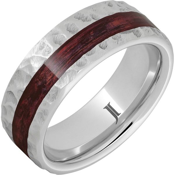 Serinium® Pipe Cut Band with Off-Center Cabernet Barrel Aged™ Inlay and Moon Finish Lennon's W.B. Wilcox Jewelers New Hartford, NY