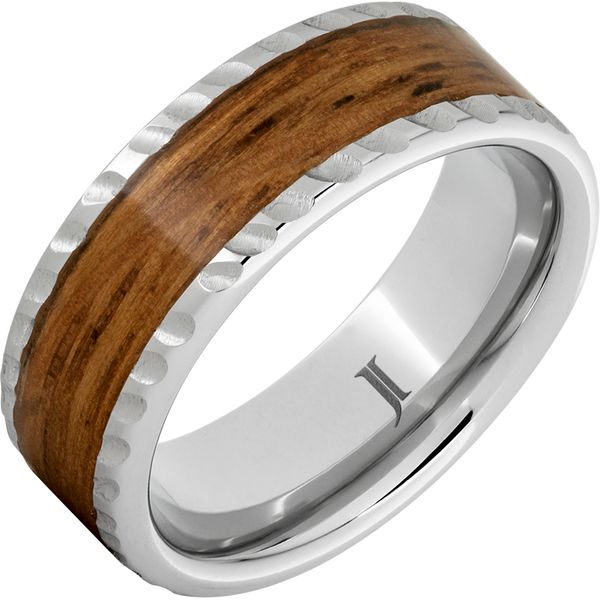 Sernium® Pipe Cut Band with Rye Whiskey Barrel Aged™ Inlay and Notched Finish Michele & Company Fine Jewelers Lapeer, MI