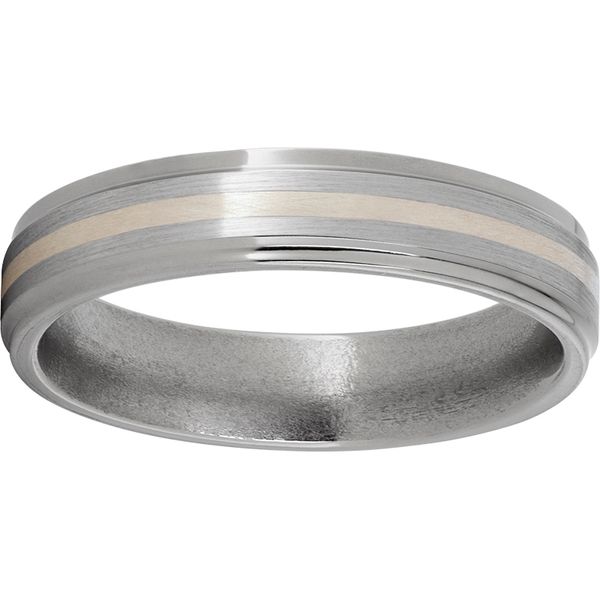 Titanium Flat Band with Grooved Edges, a 1mm Sterling Silver Inlay and Satin Finish Lennon's W.B. Wilcox Jewelers New Hartford, NY