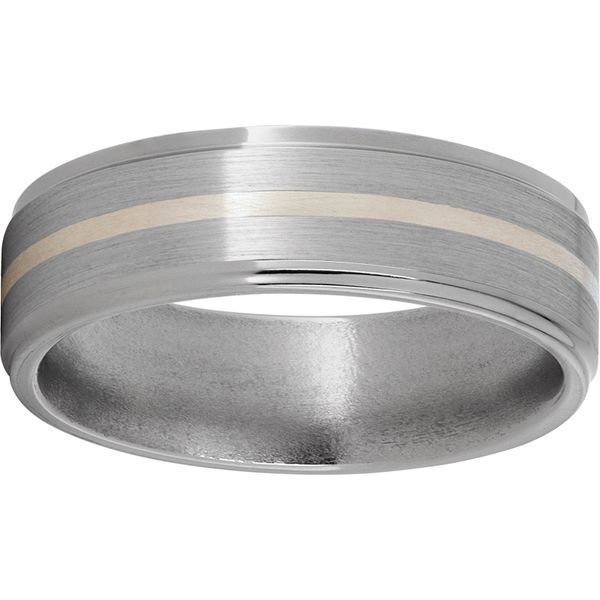 Titanium Flat Band with Grooved Edges, 1mm Sterling Silver Inlay and Satin Finish Michele & Company Fine Jewelers Lapeer, MI