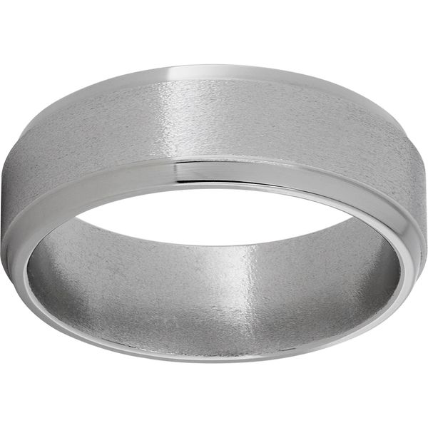 Titanium Flat Band with Grooved Edges and a Stone Finish Lennon's W.B. Wilcox Jewelers New Hartford, NY