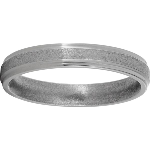 Titanium Flat Band with Grooved Edges and Stone Finish Lennon's W.B. Wilcox Jewelers New Hartford, NY