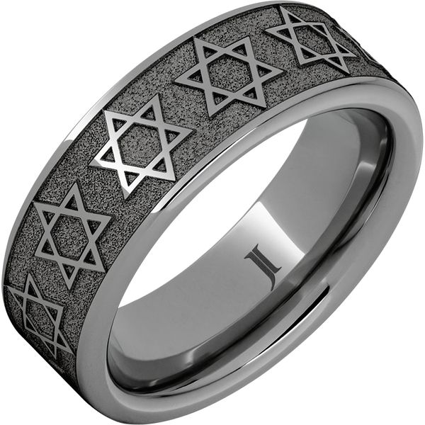 Rugged Tungsten™ Pipe Cut Band with Star of David Laser Engraving G.G. Gems, Inc. Scottsdale, AZ