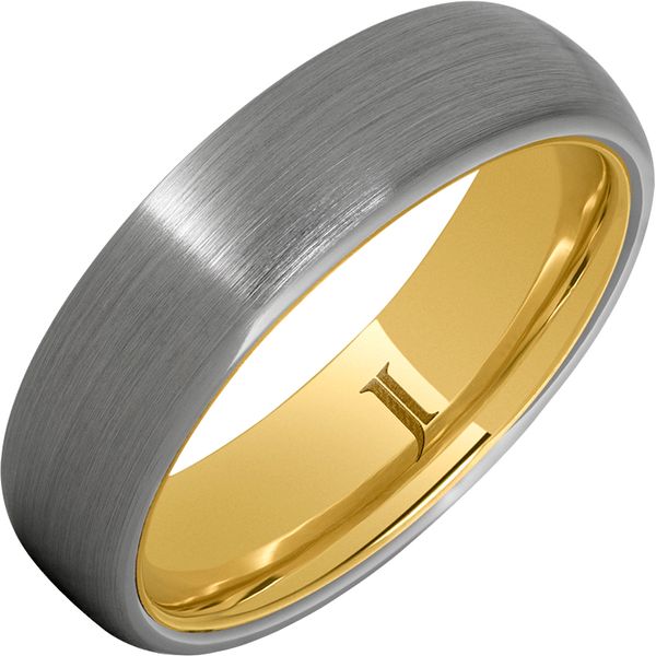Rugged Tungsten™ 6mm Domed Band with Satin Finish and Hidden Gold™ 10K Yellow Gold Inlay Ritzi Jewelers Brookville, IN