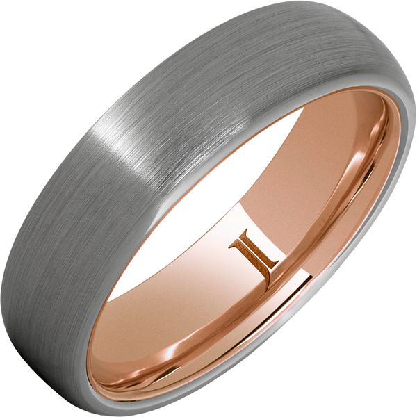 Rugged Tungsten™ 6mm Domed Band with Satin Finish and Hidden Gold™ 10K Rose Gold Inlay Ritzi Jewelers Brookville, IN