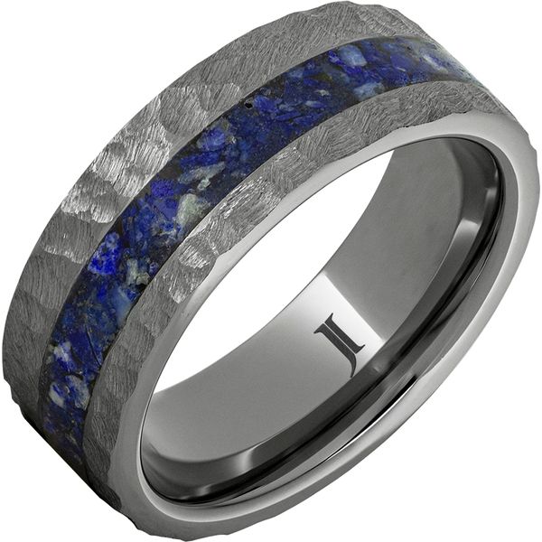 Rugged Tungsten™ 8mm Flat Band with 3mm Off-Center Lapis Inlay and Moon Finish G.G. Gems, Inc. Scottsdale, AZ