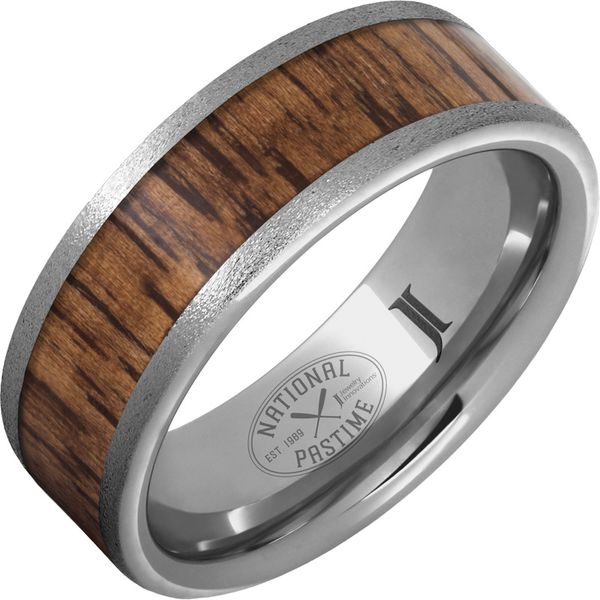 National Pastime Collection™ Rugged Tungsten™ Ring with Hickory Vintage Baseball Bat Wood Inlay and Stone Finish Crews Jewelry Grandview, MO