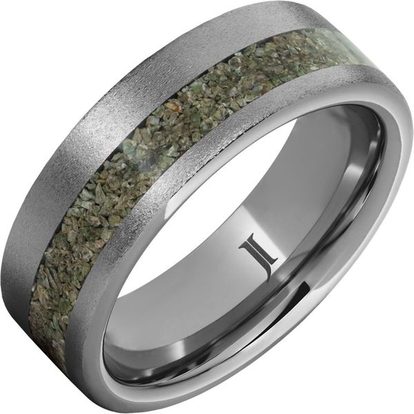 Rugged Tungsten™ Ring with Green Dinosaur Bone Inlay and Stone Finish Priddy Jewelers Elizabethtown, KY