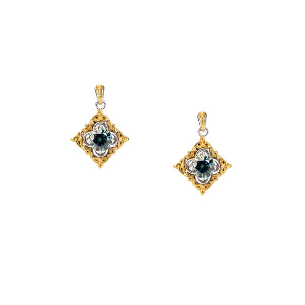 S/sil Rhodium + 10k Mystic Blue Moissanite Celestial Earrings Ross Elliott Jewelers Terre Haute, IN