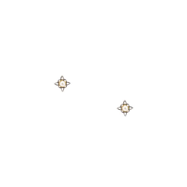S/sil Rhodium + 10k Fresh Water Pearl Celestial Stud Earrings Chandlee Jewelers Athens, GA