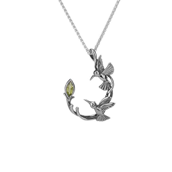 S/sil Marquise Peridot Double Hummingbird Pendant Miner's Den Jewelers Royal Oak, MI
